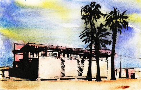 Watercolor landscape painting of Venice, California