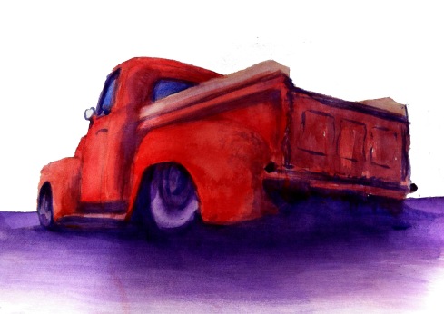 Forty Six Ford Pickup Classic Watercolor Sketch. Art by Benjy Jay.